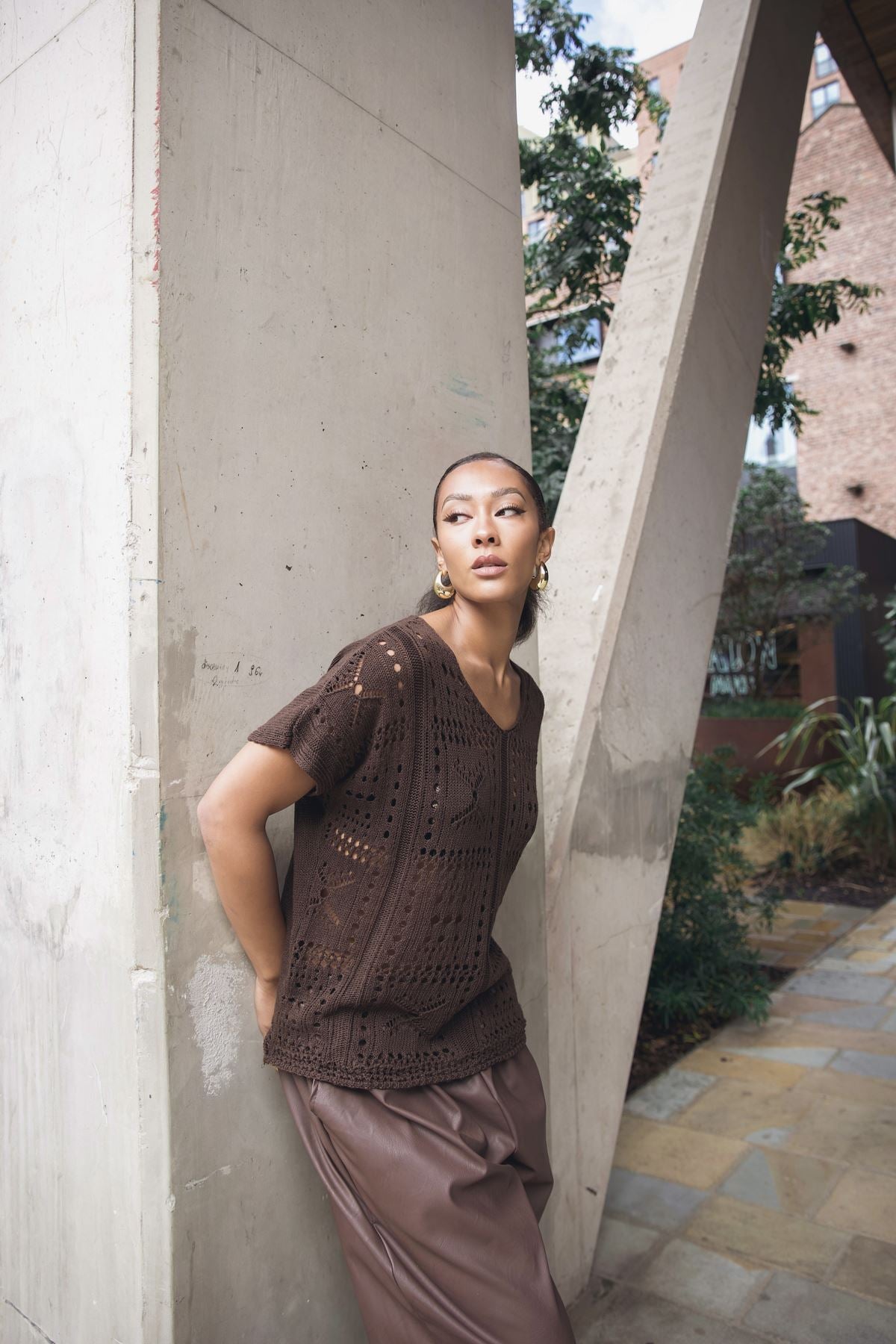 Crocheted Openwork Design Tunic Cotton Top