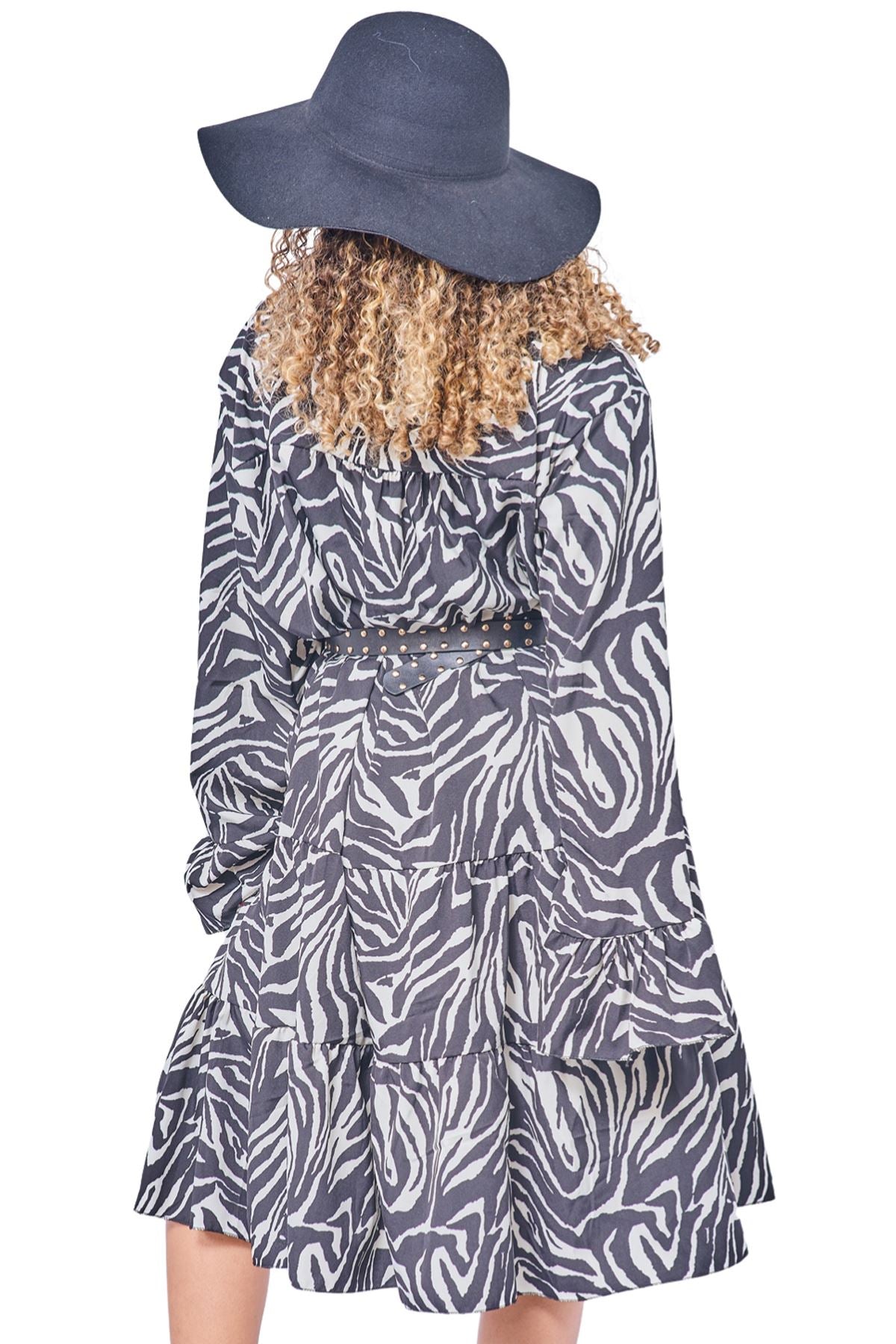 Leopards Print Tiered Button-Down Dress