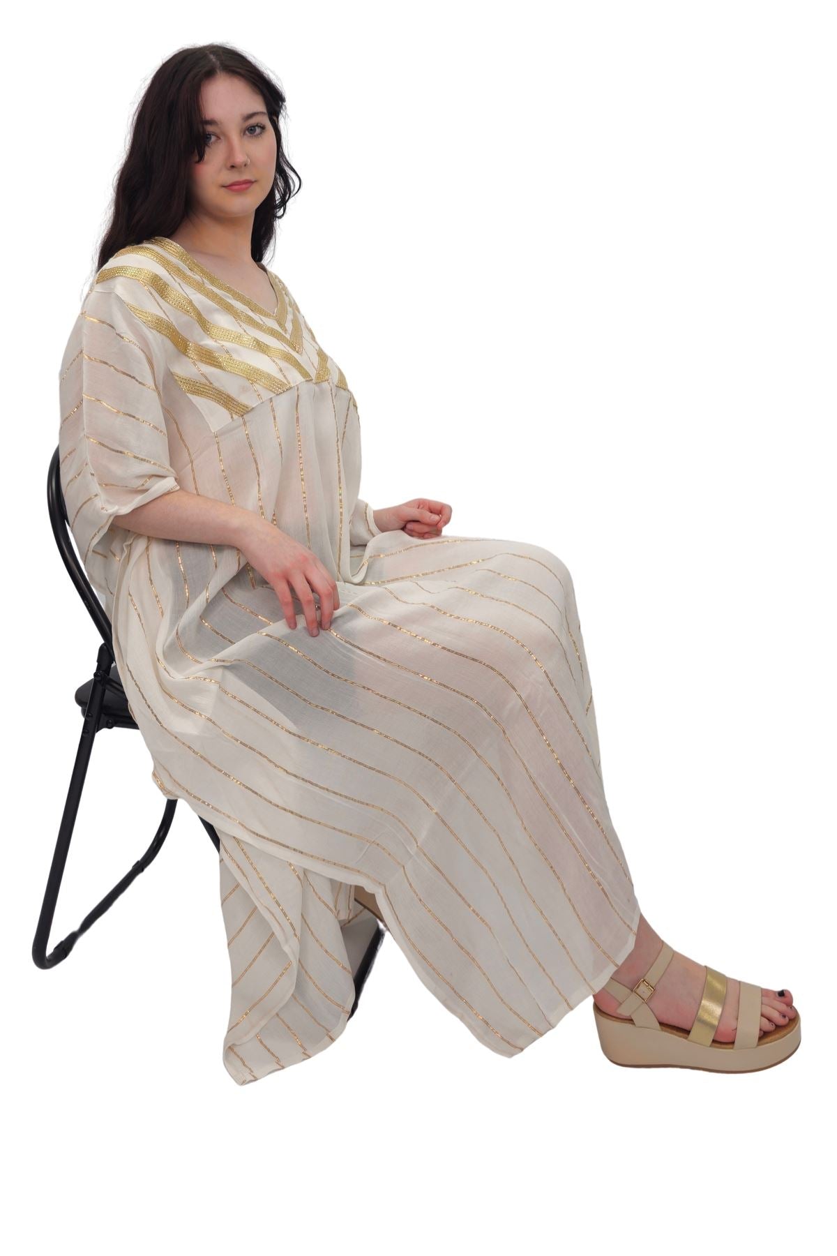 Gold Metallic Splash Stripe Overfit Kaftan