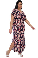 Hibiscus Flower Print Side Slit Kaftan Dress