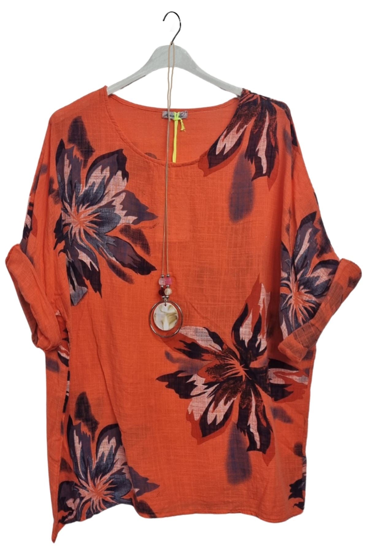 Floral Print Tunic Necklace Cotton Top
