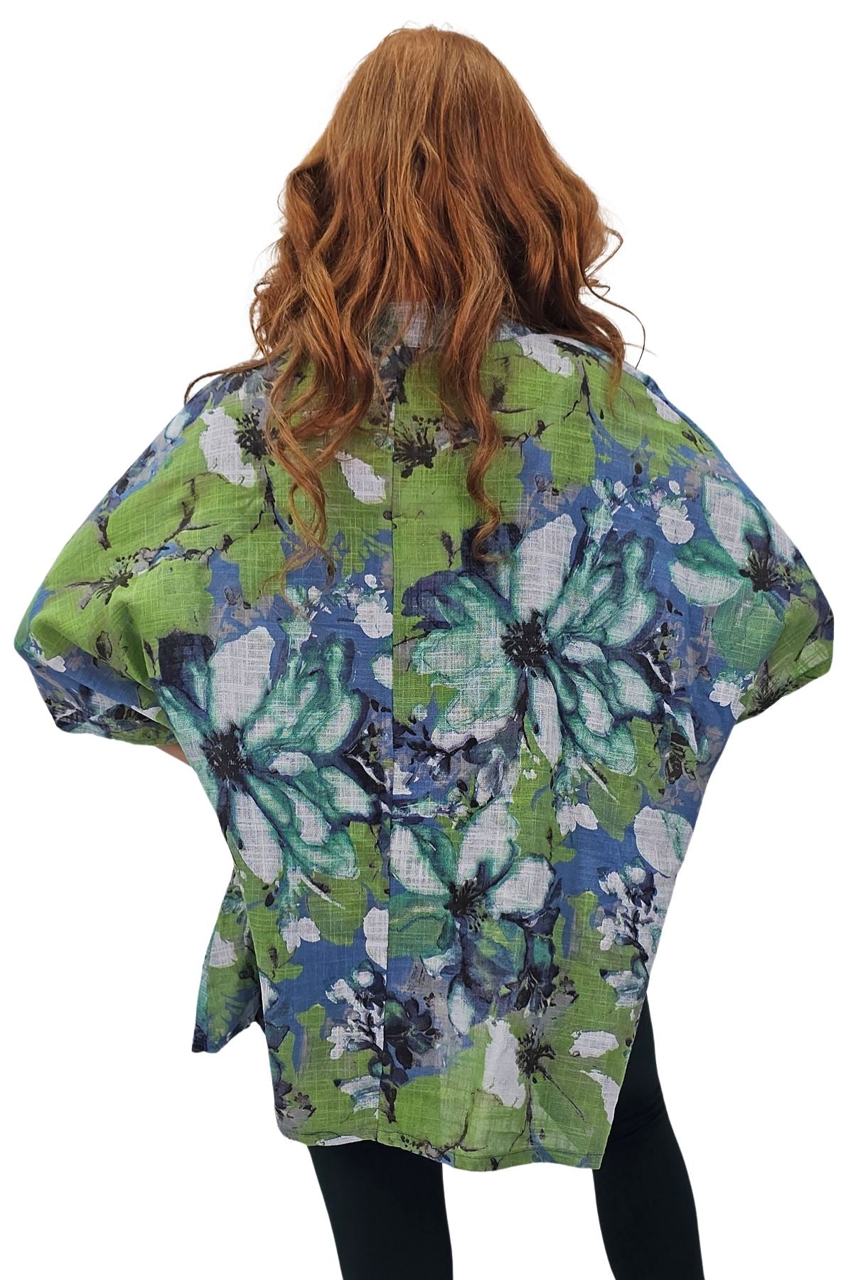 All-Over Floral Print Neck Button Top