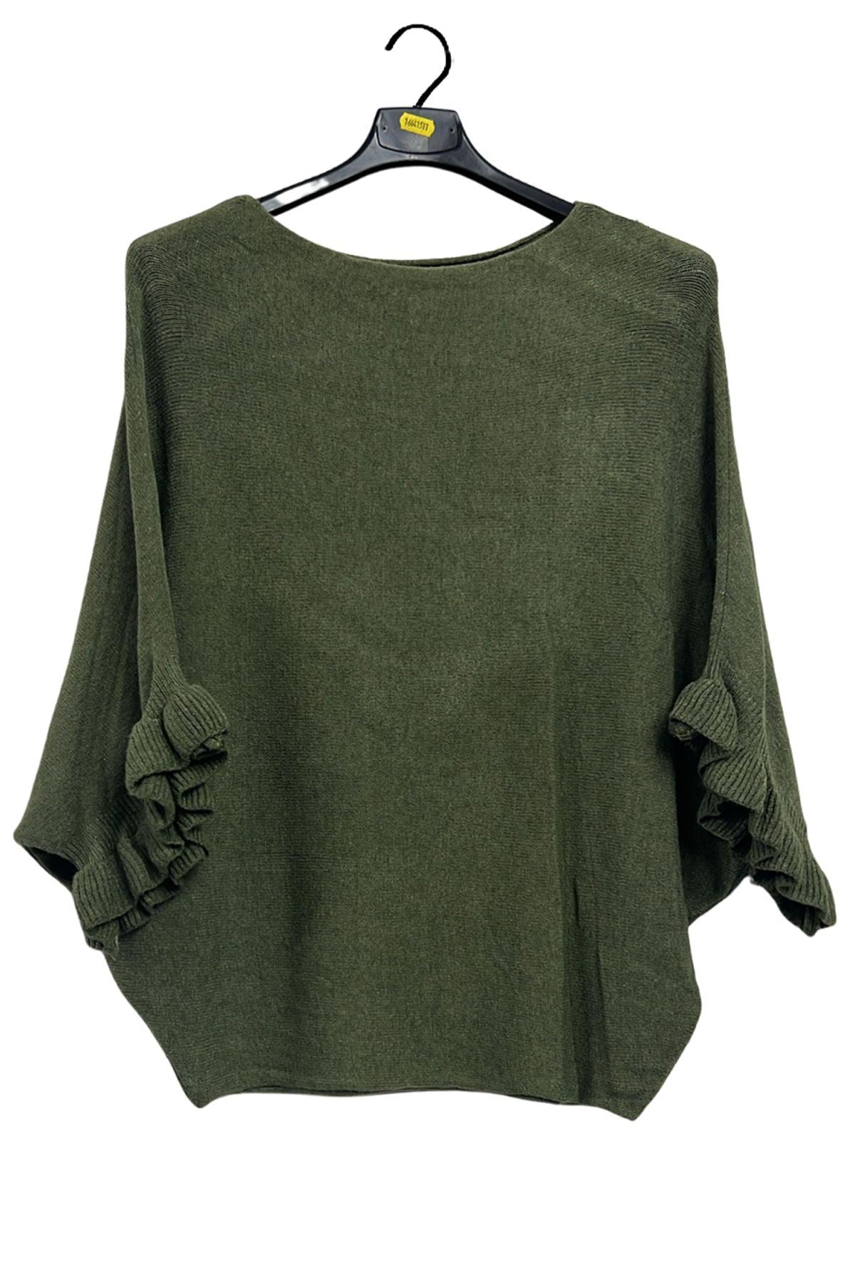 Plain Soft Knit Ruffled Sleeves Jumper