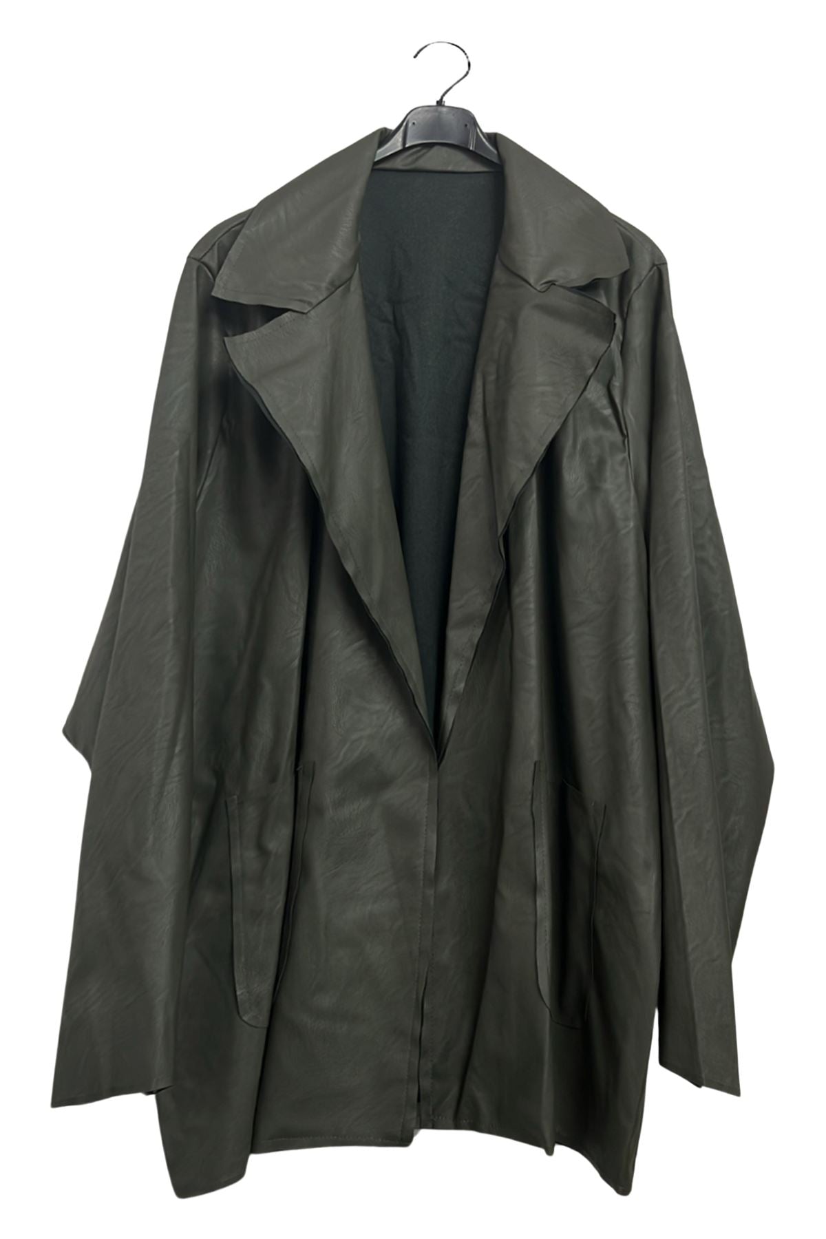 Plain Open-Front Faux Leather Jacket
