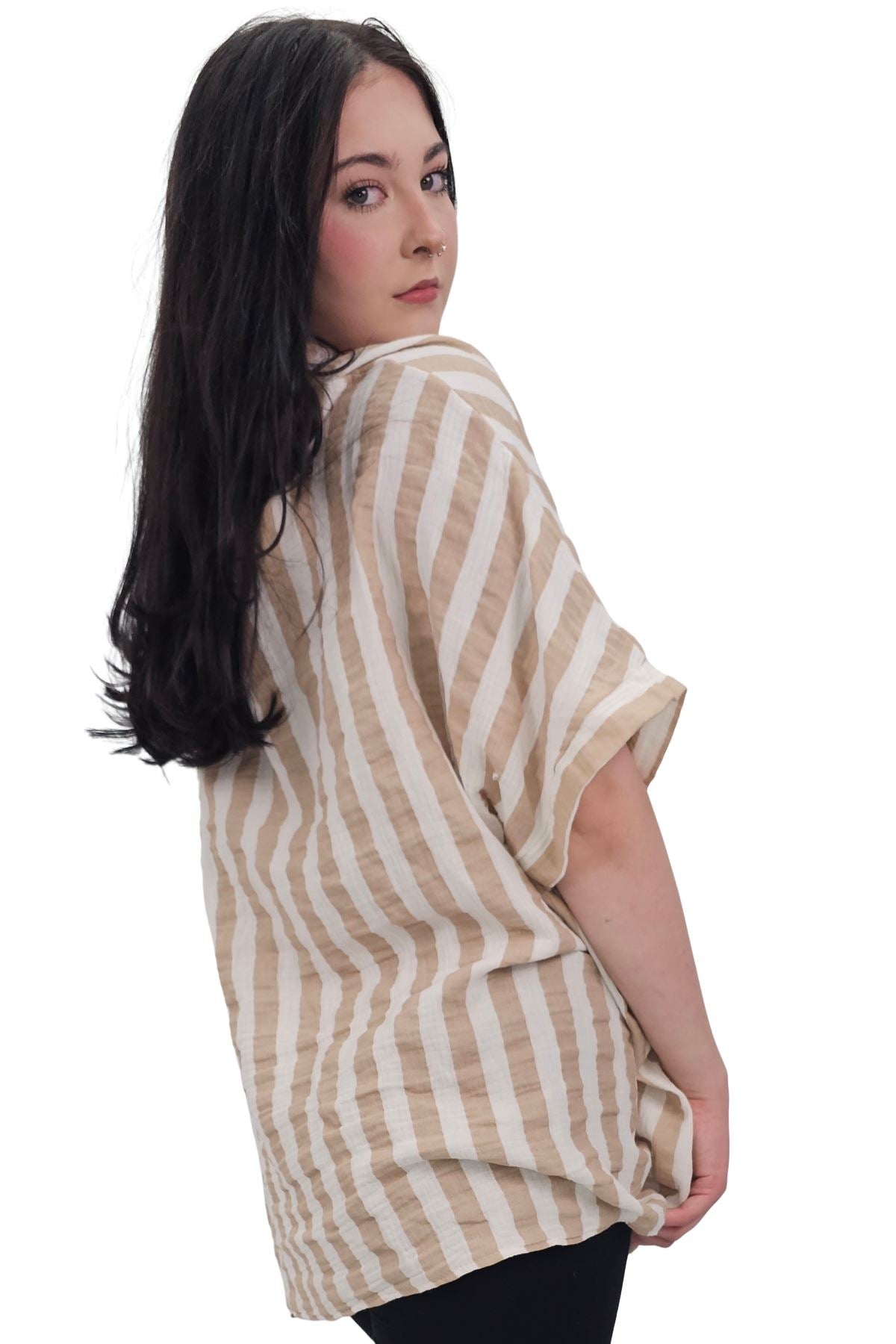 Vertical Stripes Print Front Button Down Cotton Shirt