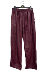 Plain Leather-Look Texture Side Pockets Trousers
