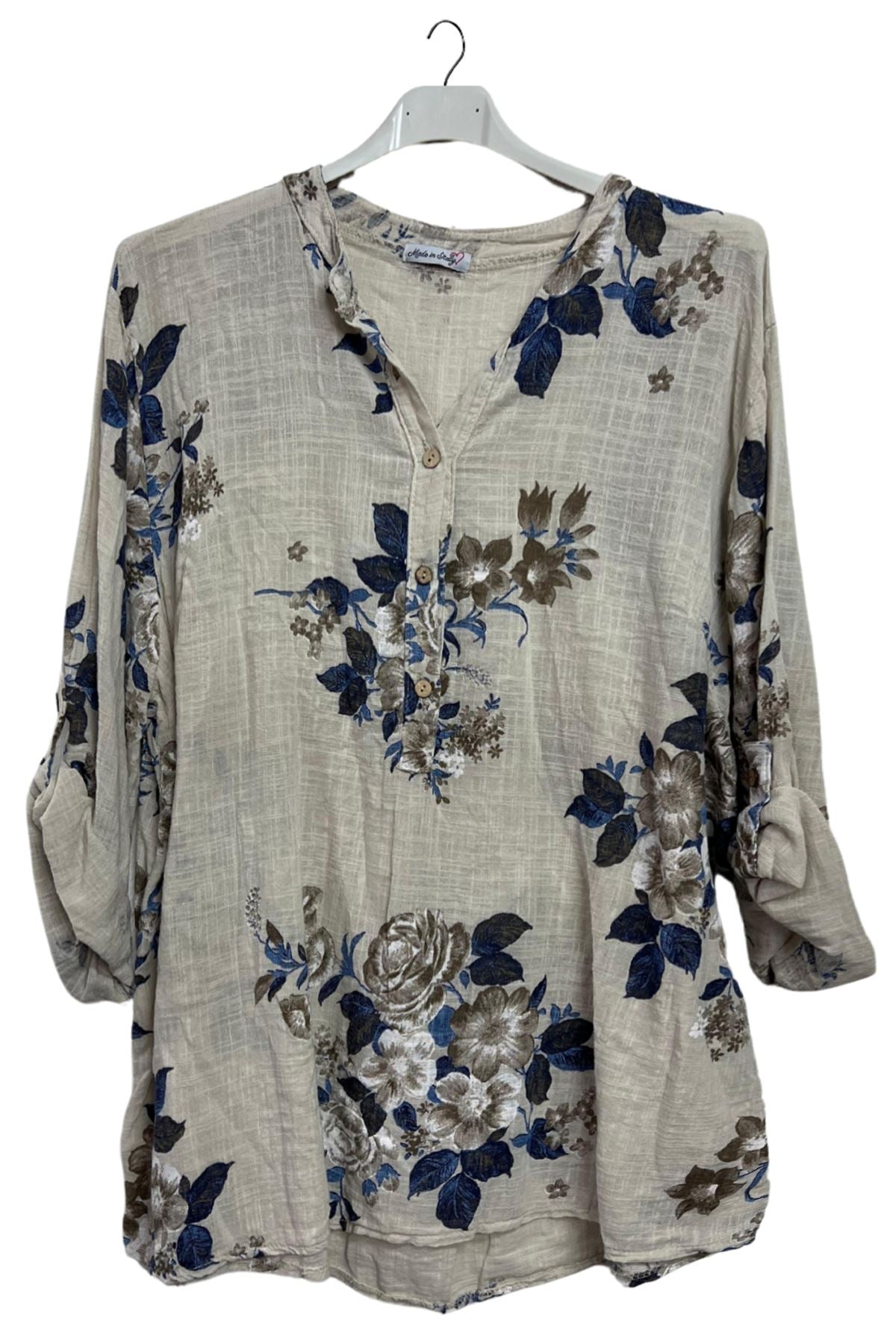 Floral Print Button-Down Front Cotton Shirt