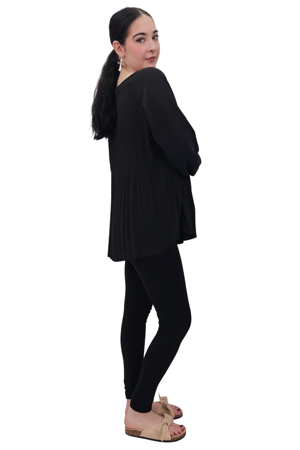 Plain Pleated Elastic Cuff Top