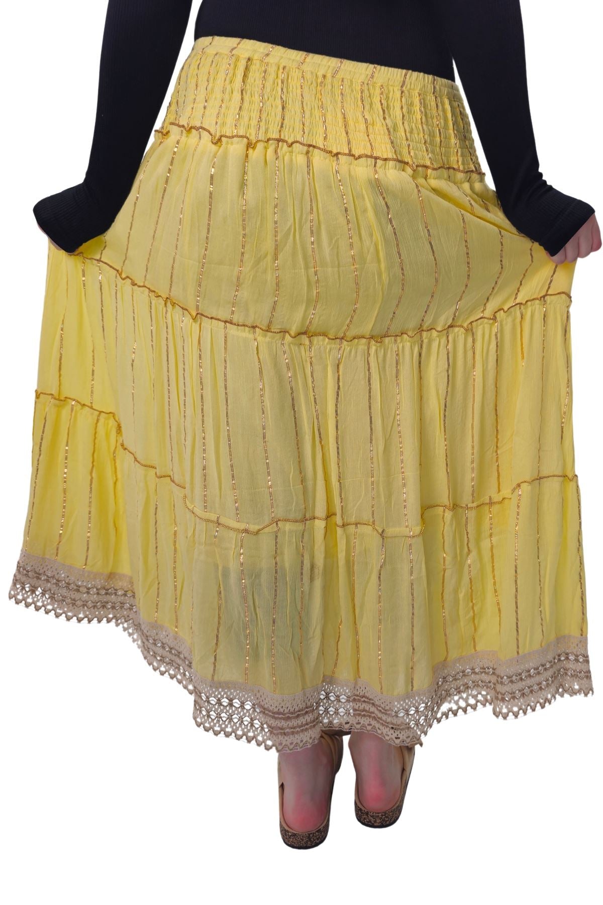 Gold Stripe Pattern Layered Maxi Skirt