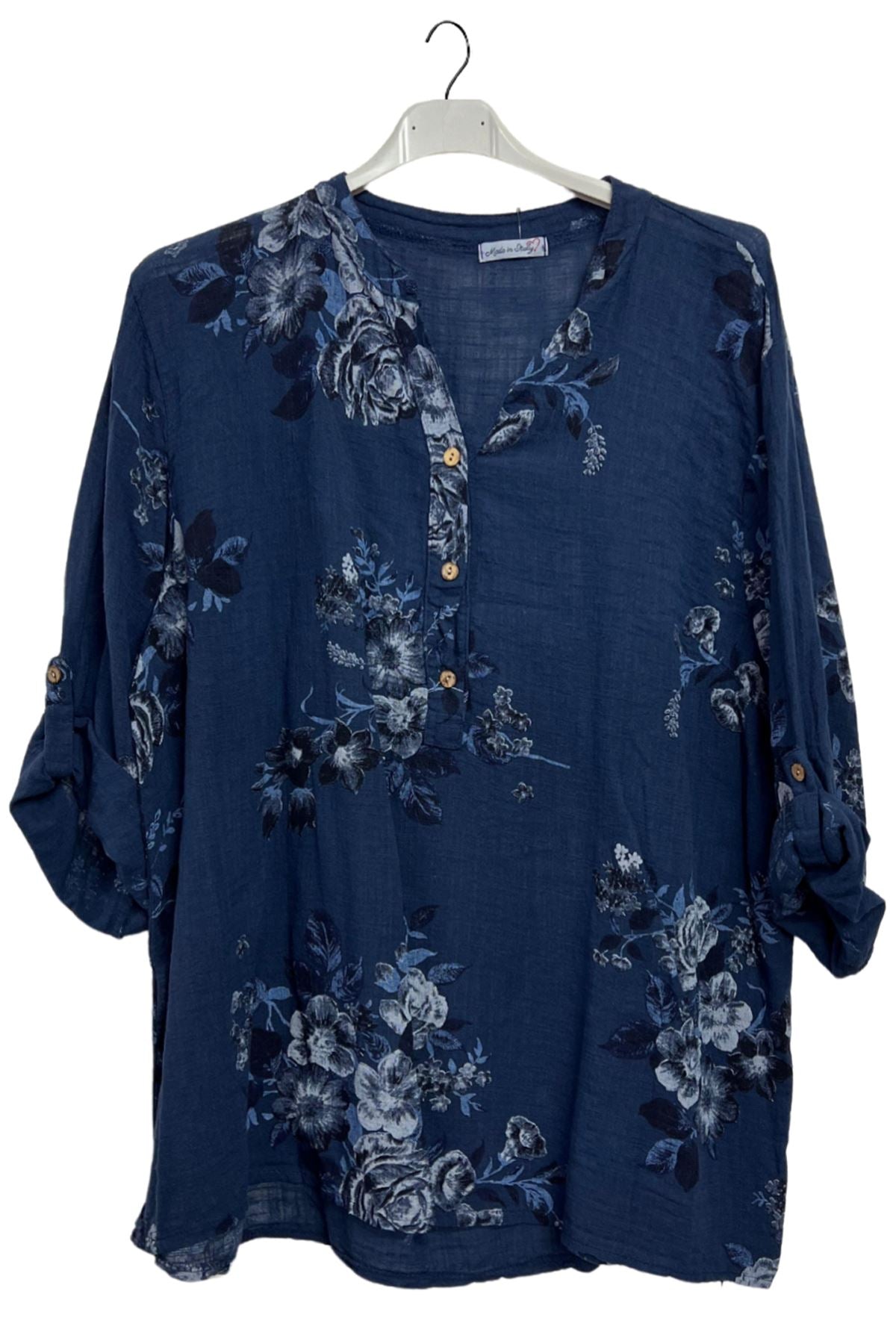 Floral Print Button-Down Front Cotton Shirt