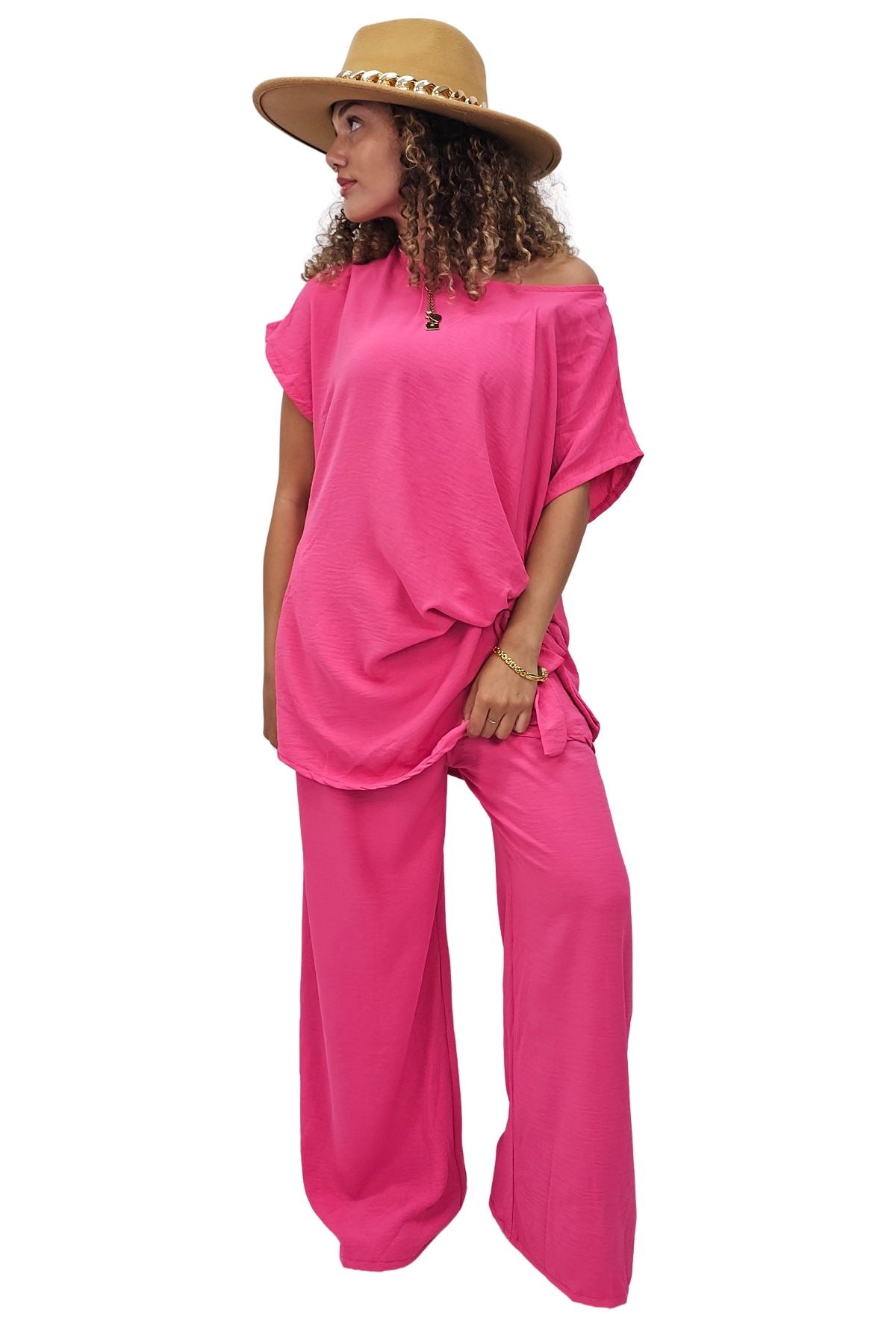 Plain Side Tie Detail Drawstring Waistband Co-Ord Set