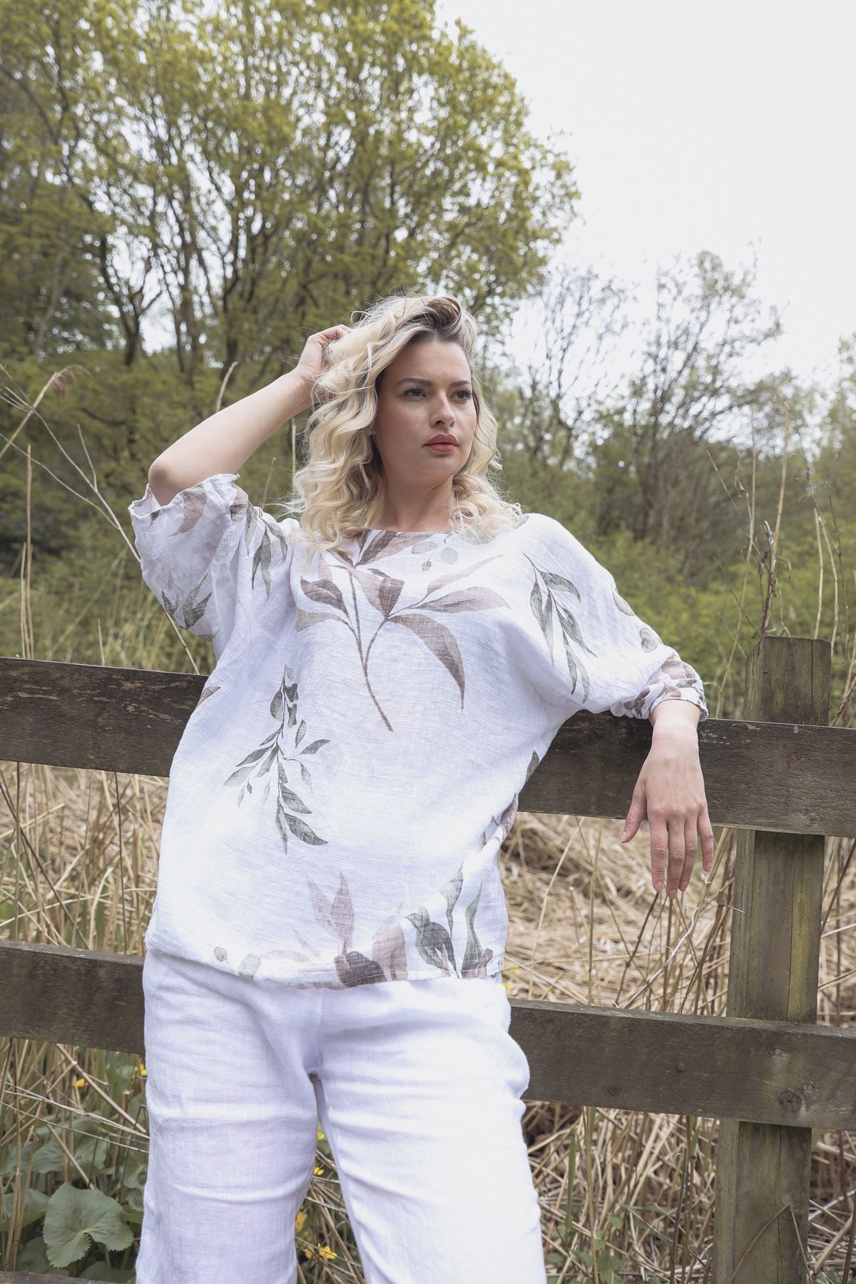 Floral Print Oversized Necklace Tunic Cotton Top
