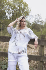 Floral Print Oversized Necklace Tunic Cotton Top
