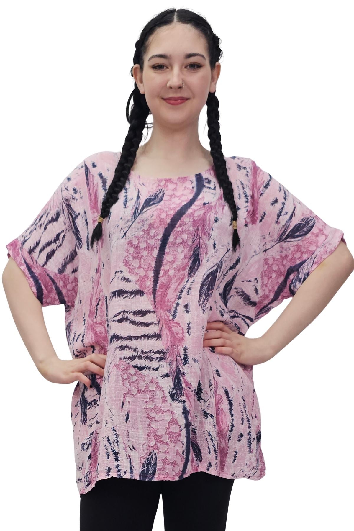 Abstract Leaf Brushstroke Pattern Cotton Top