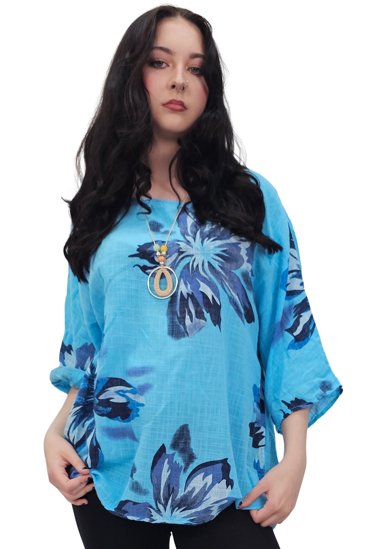 Floral Print Tunic Necklace Cotton Top