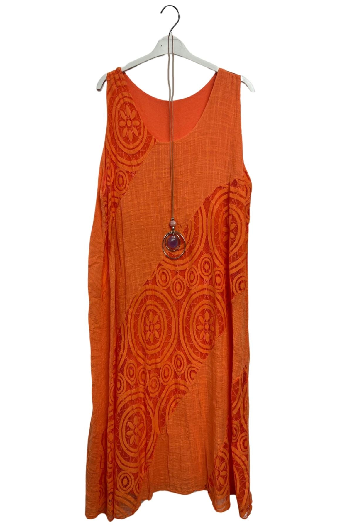 Embroidered Textured Circular Pattern Cotton Dress