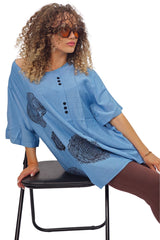 Tree Ring Print Front Button Detail Cotton Top