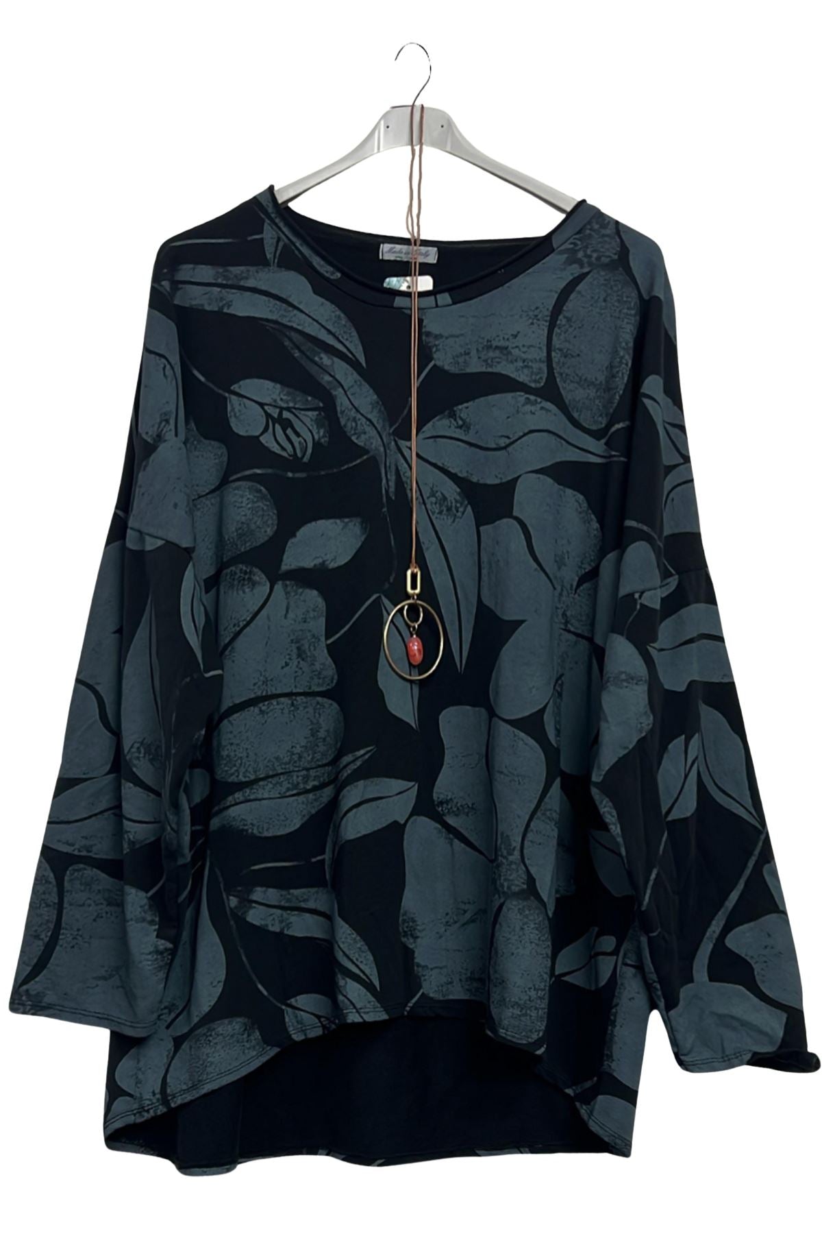 Abstract Floral Print High Low Hem Cotton Top