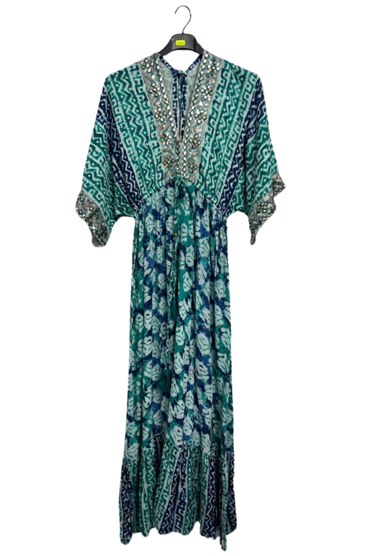 Tie Dye Geometric Print Bohemian Maxi Style Dress