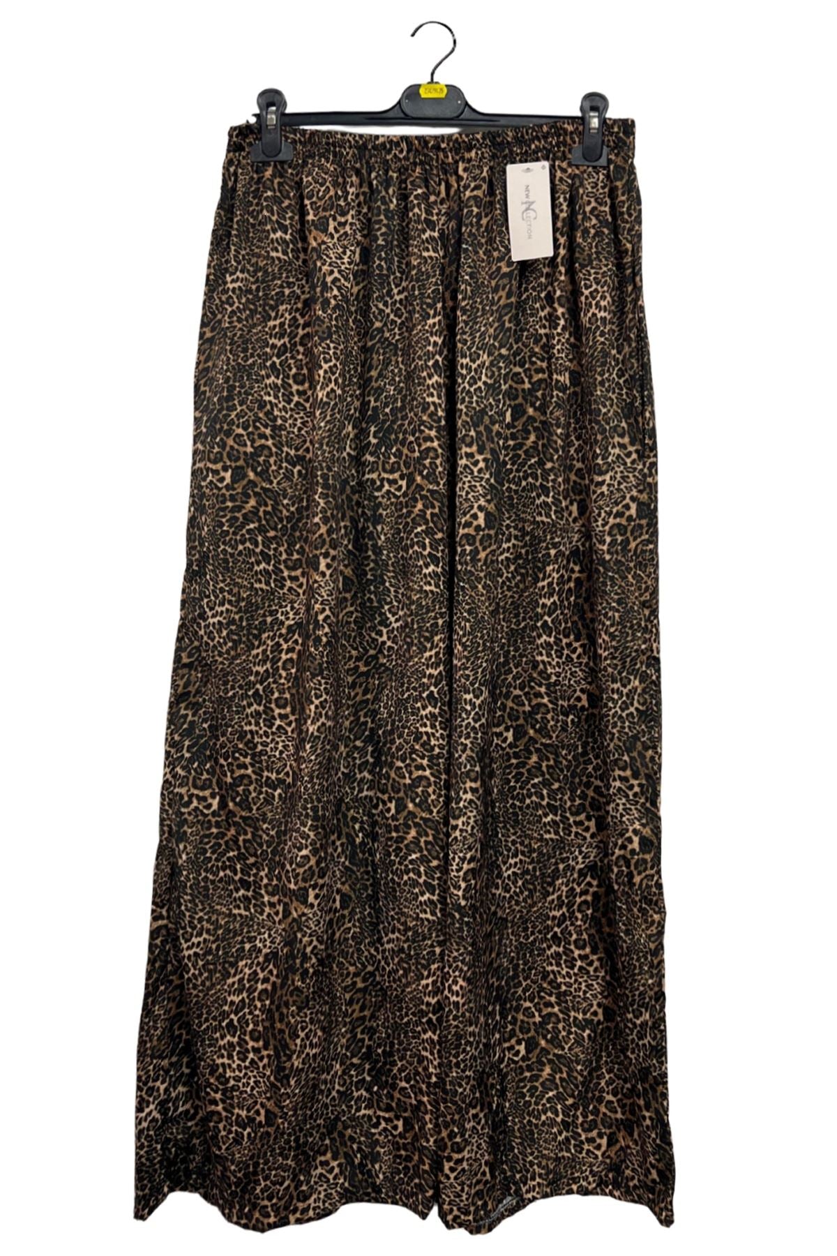 Animal Print Two Side Pockets Wide-Leg Trousers
