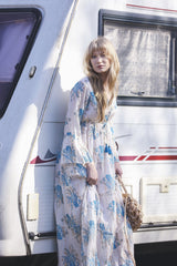 Flower Cluster Print Gold Stripes Dress