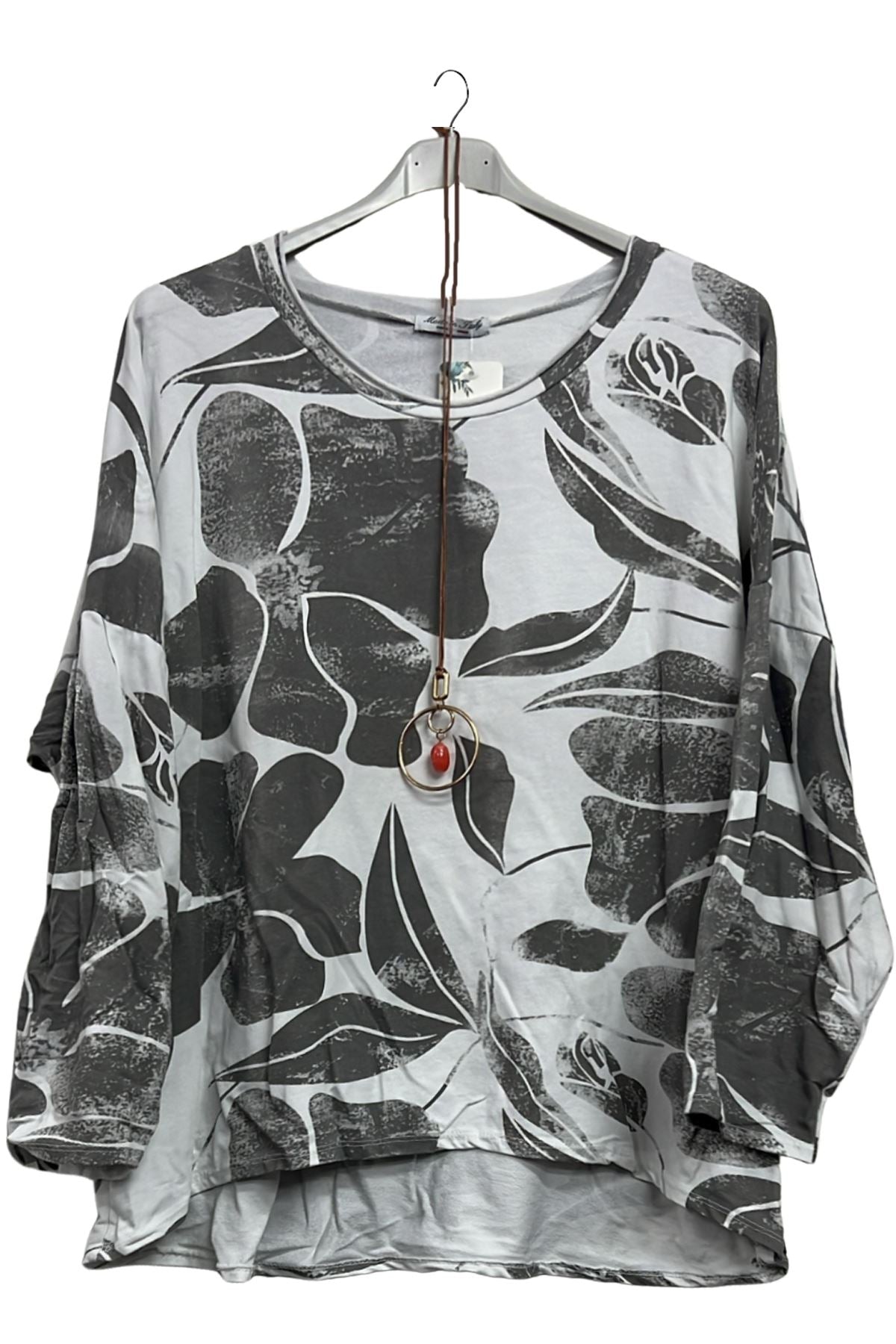 Abstract Floral Print High Low Hem Cotton Top