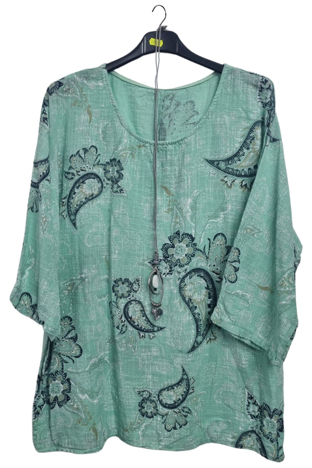 Floral Paisley Print Necklace Tunic Cotton Top
