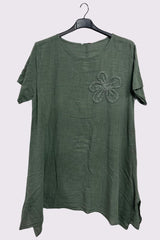 Embroidered Floral Side Slits Oversized Cotton Top
