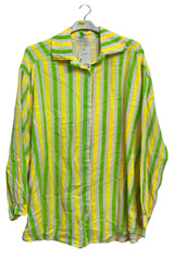 Vertical Stripes In Alternating Shades Button-Down Cotton Shirt