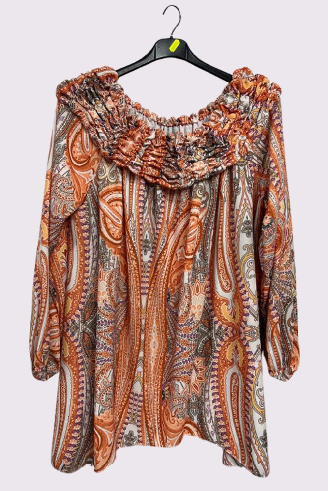 Paisley Print Ruffle Neck Top