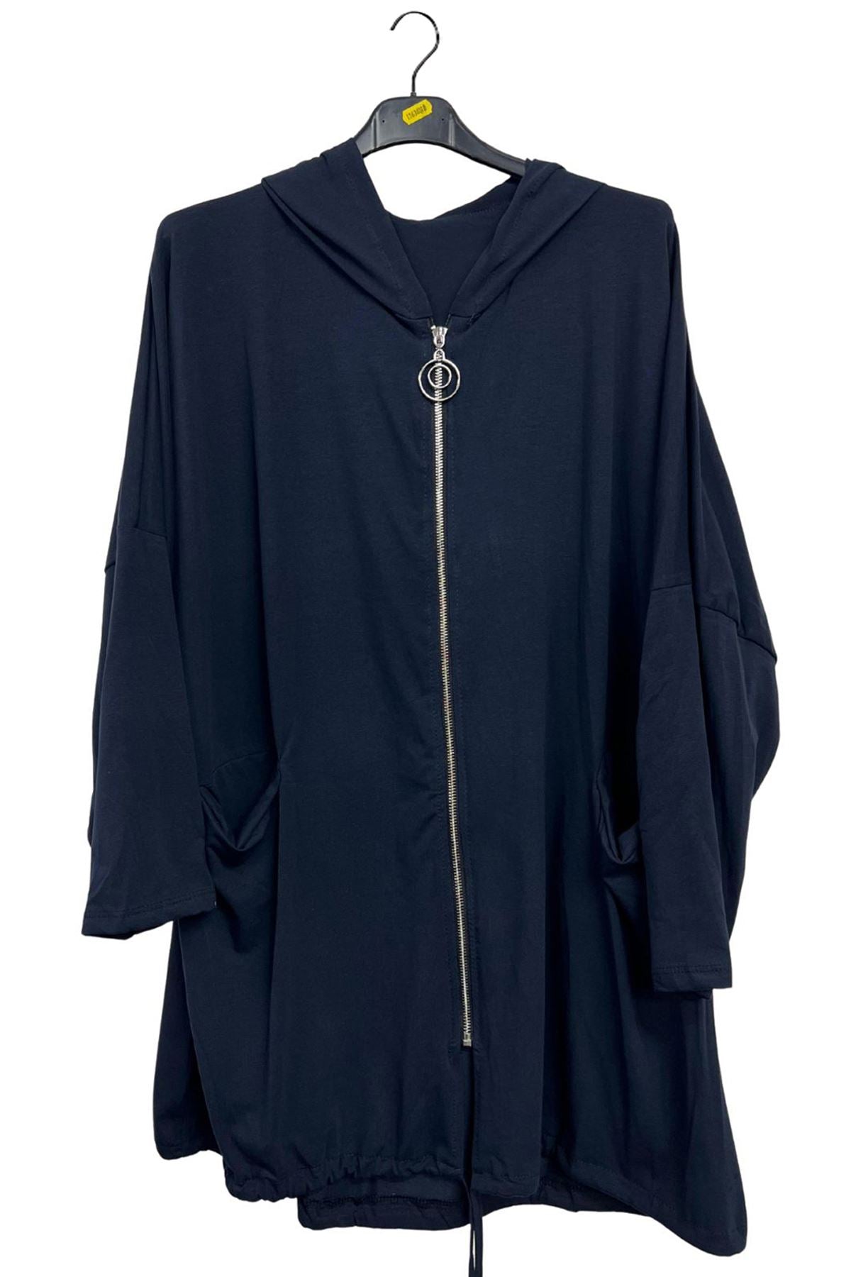 Plain Zip-Front Drawstring Hem Cotton Hoodie