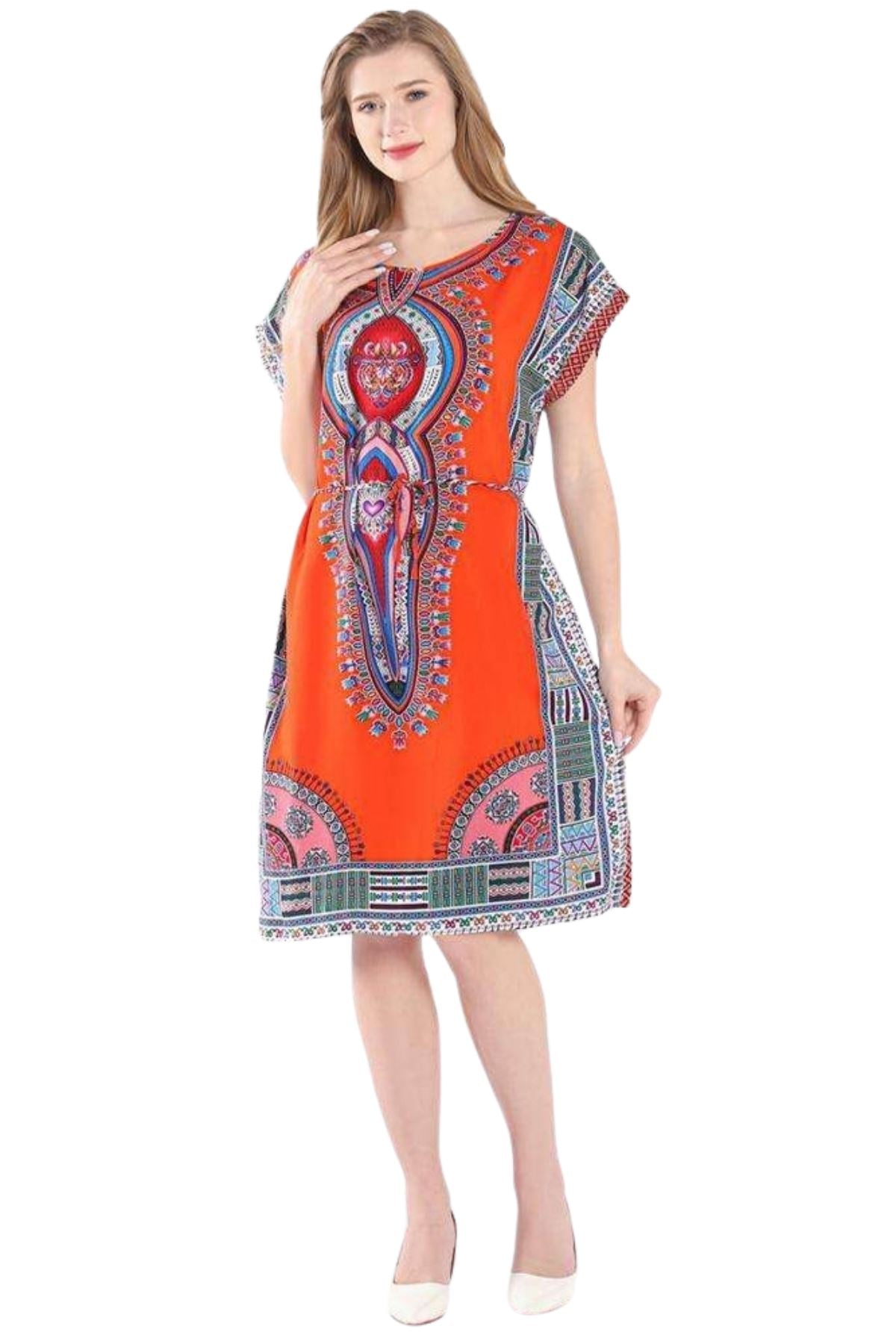 Tribal Print Belted Cotton Kaftan