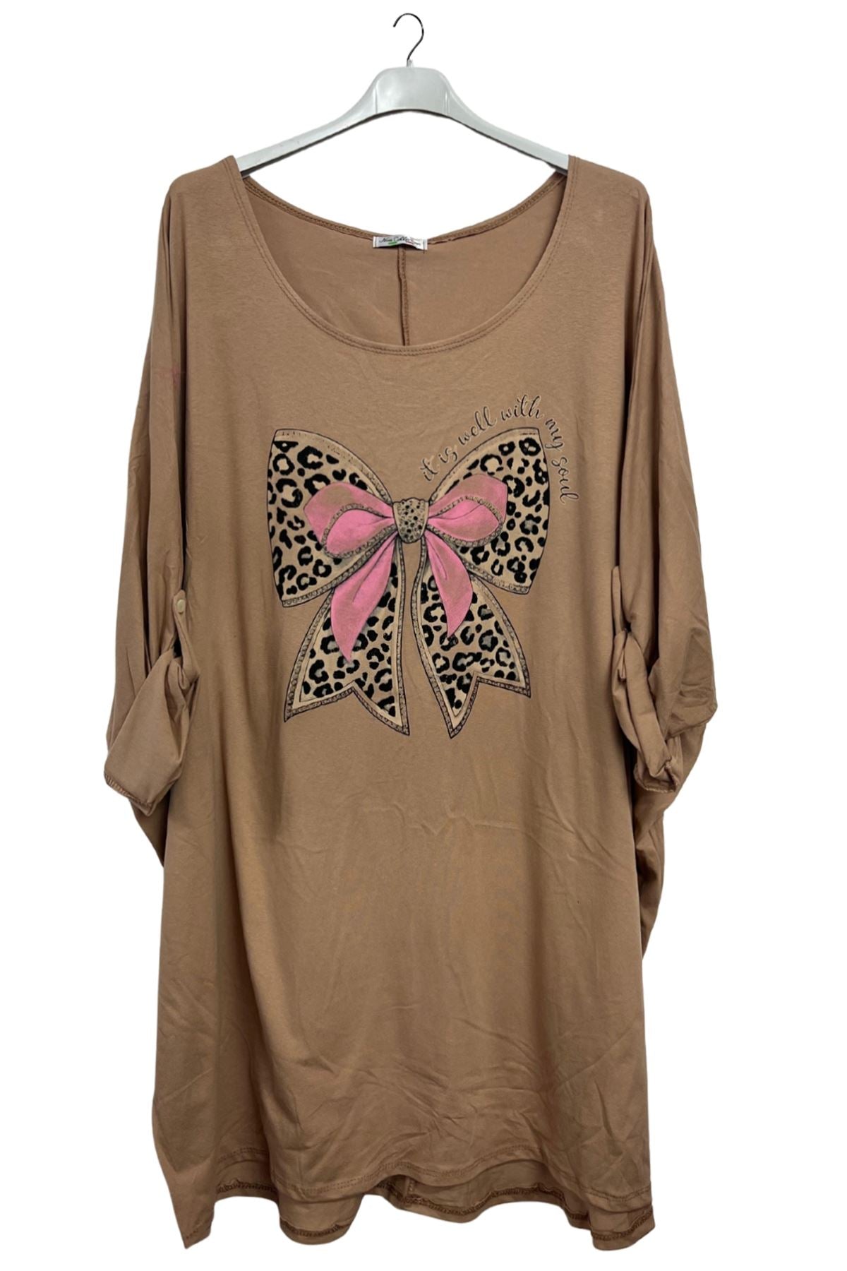 Large Bow Leopard Print Oversized Cotton Top