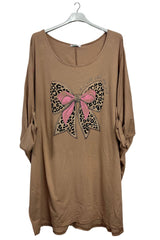 Large Bow Leopard Print Oversized Cotton Top