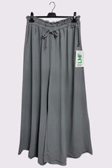 Plain Side Pockets Wide Legs Trousers