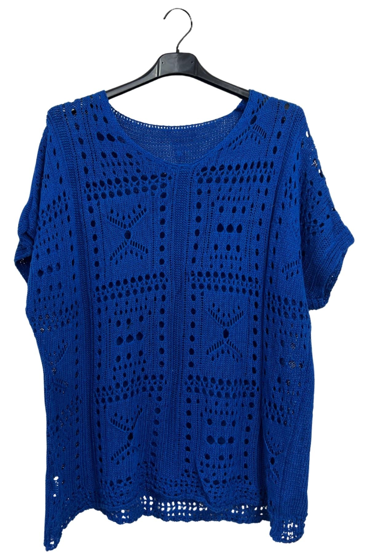 Crocheted Openwork Design Tunic Cotton Top