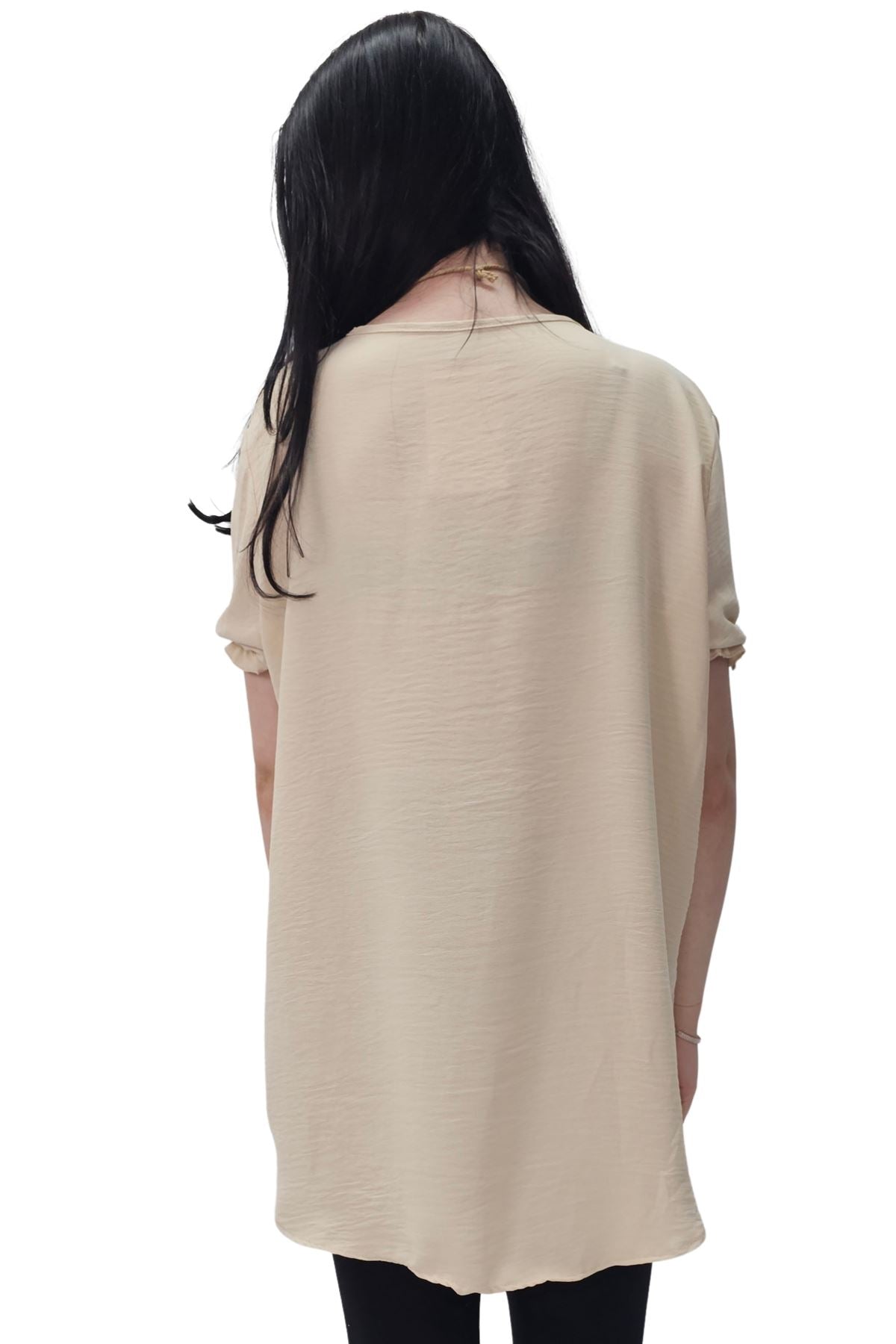 Plain Short Puff Sleeves Necklace Top