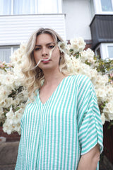 Vertical Stripes Print Front Tie Knot Top