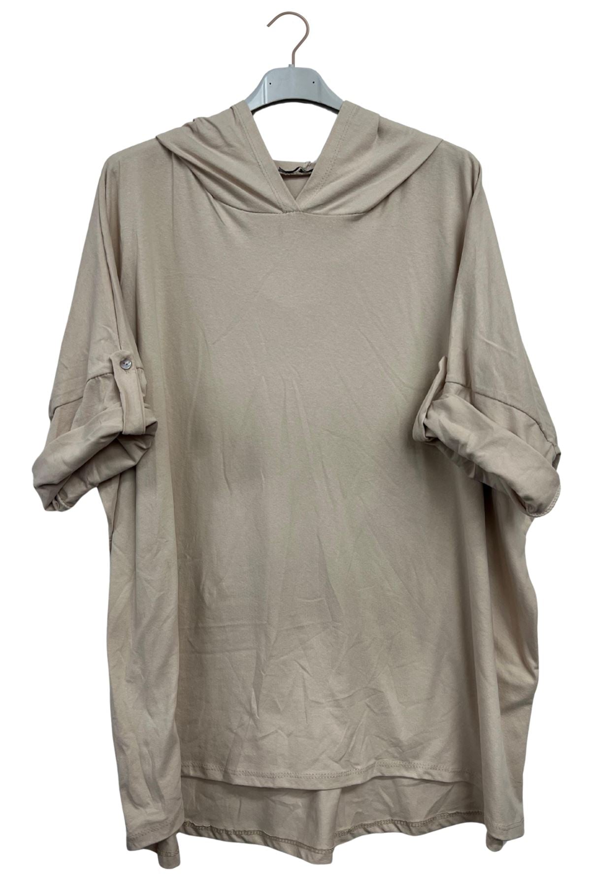Plain Rolled Tab Sleeves Hooded Top