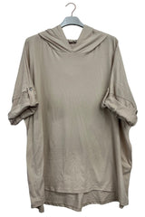 Plain Rolled Tab Sleeves Hooded Top