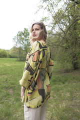 Abstract Leaf Print Oversized Necklace Tunic Cotton Top