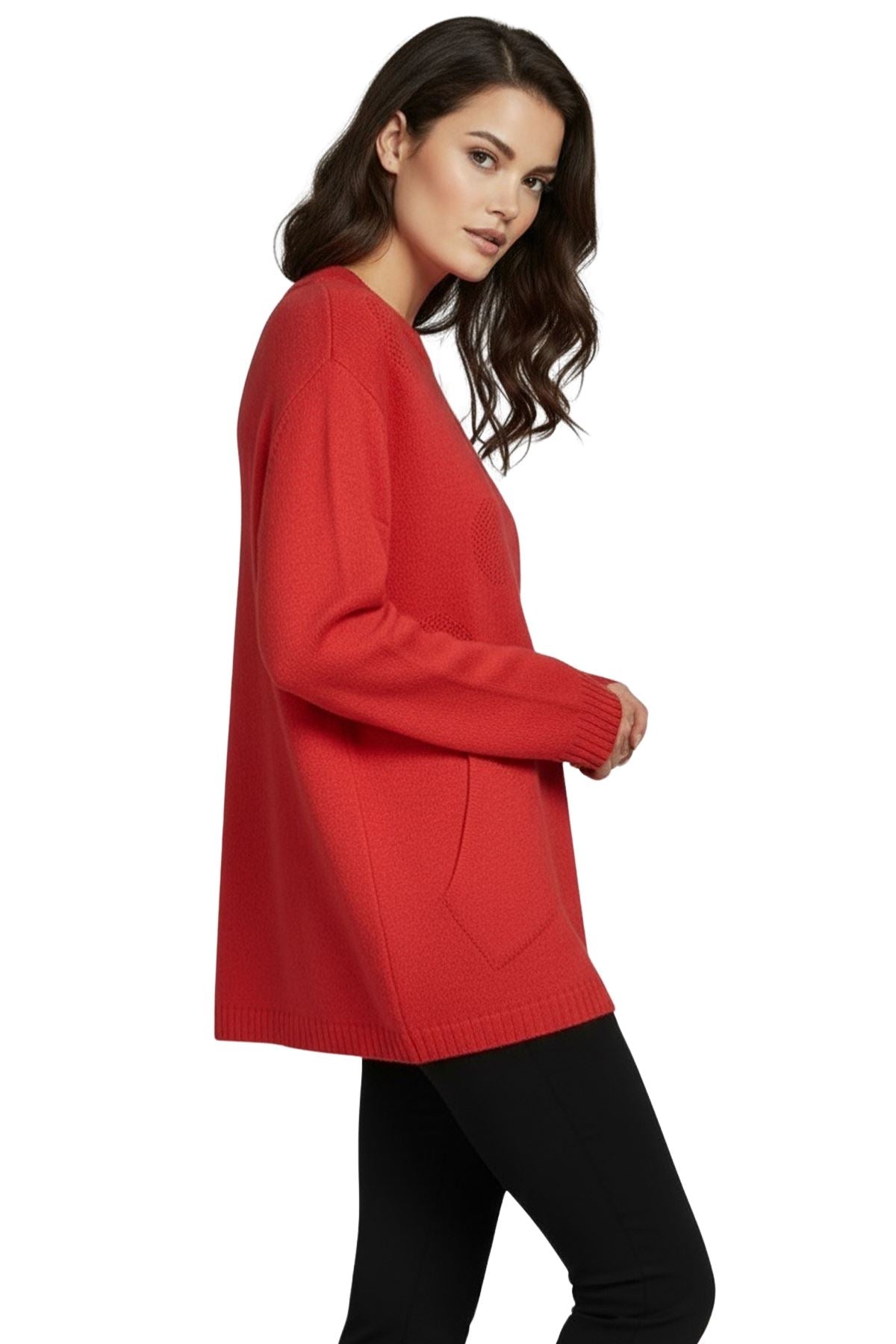 Polka Dot Knit Pattern Front Two Pockets Tunic Top