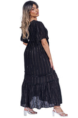 Vertical Metallic Stripe Detailing Pattern Bohemian Chic Dress
