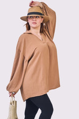 Plain Elastic Cuff Sleeve Oversized Top