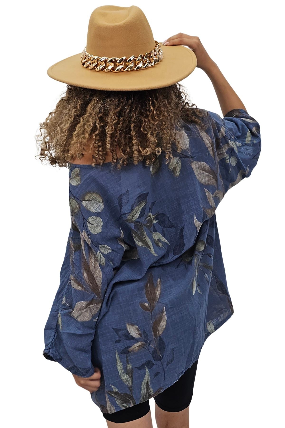 Floral Print Oversized Necklace Tunic Cotton Top