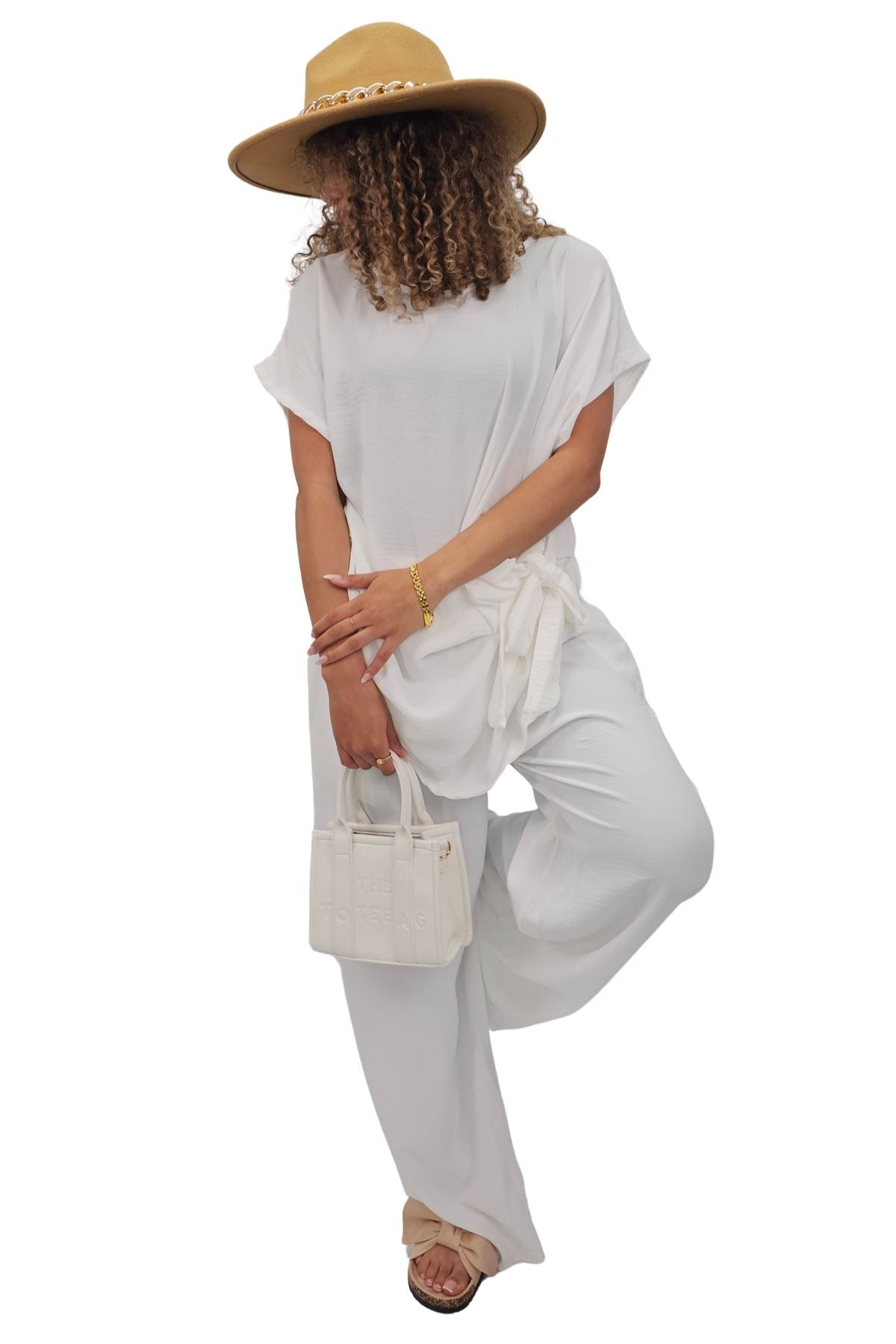 Plain Side Tie Detail Drawstring Waistband Co-Ord Set