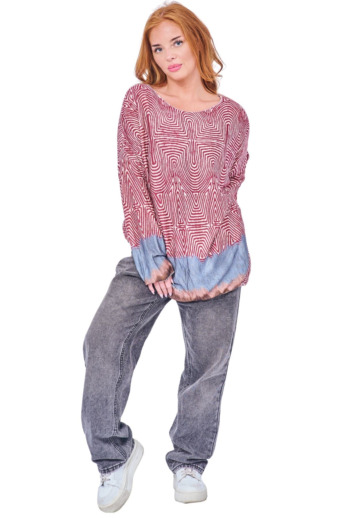Geometric Labyrinth-Style Print Tunic Top