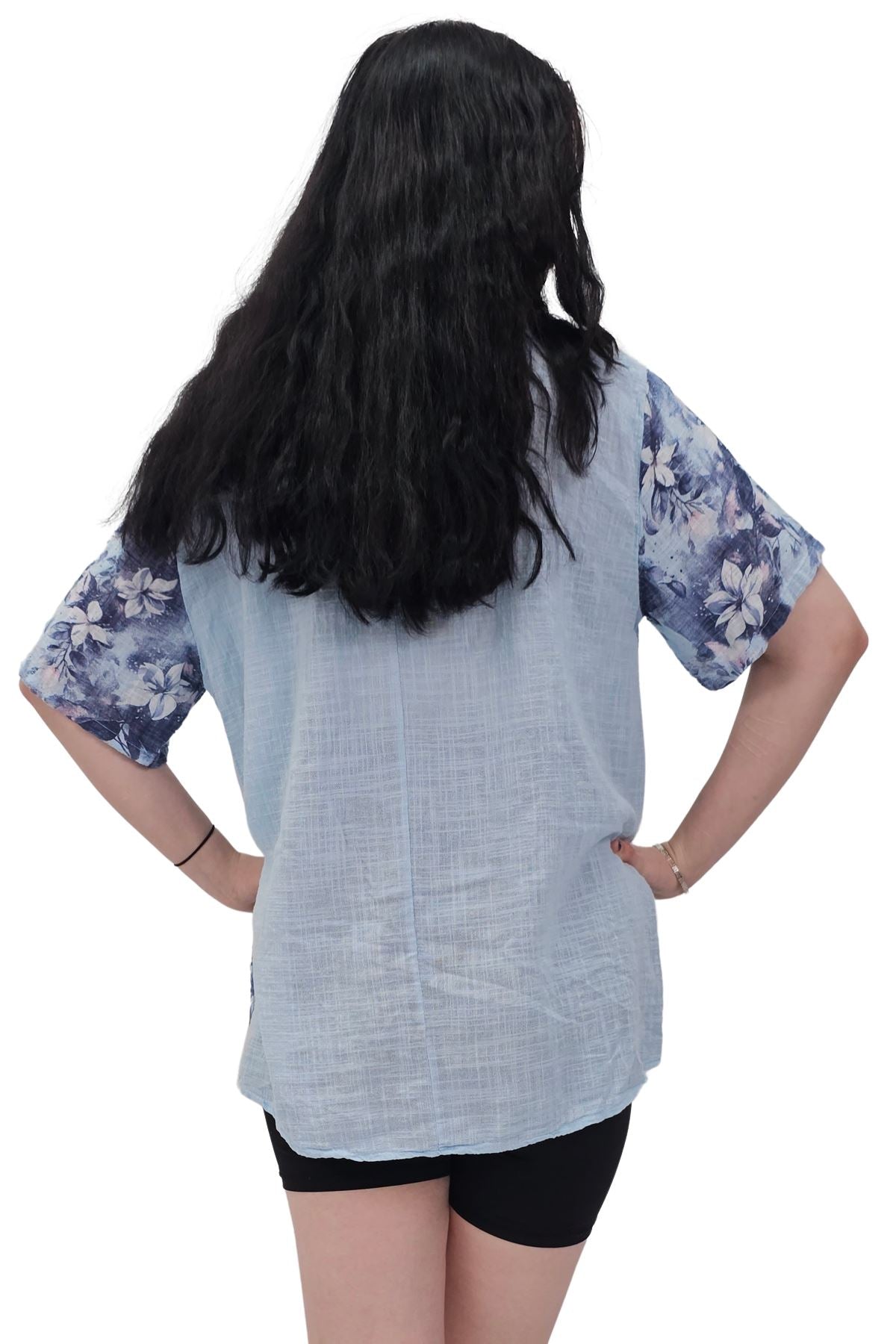 Floral Print Necklace Oversized Tunic Cotton Top