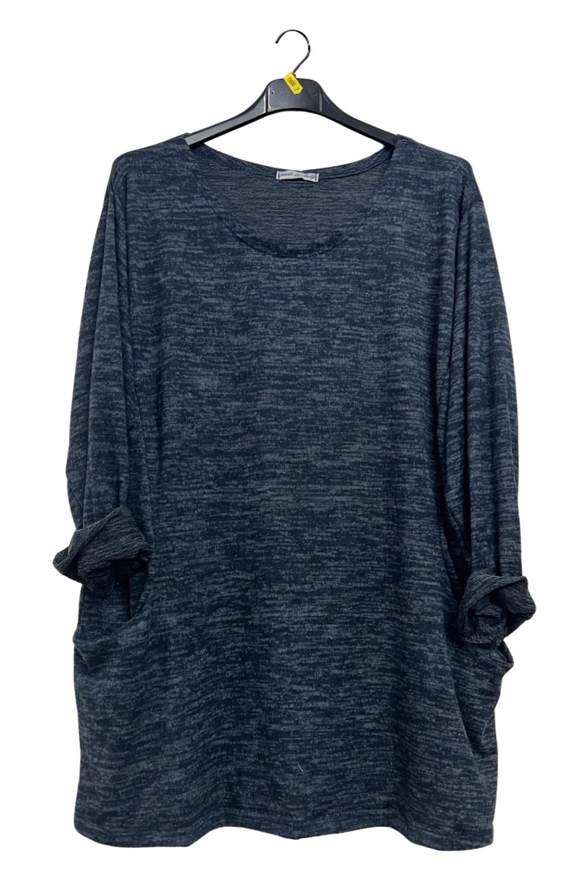 Subtle Heathered Textured Two Front Draped Pockets Top