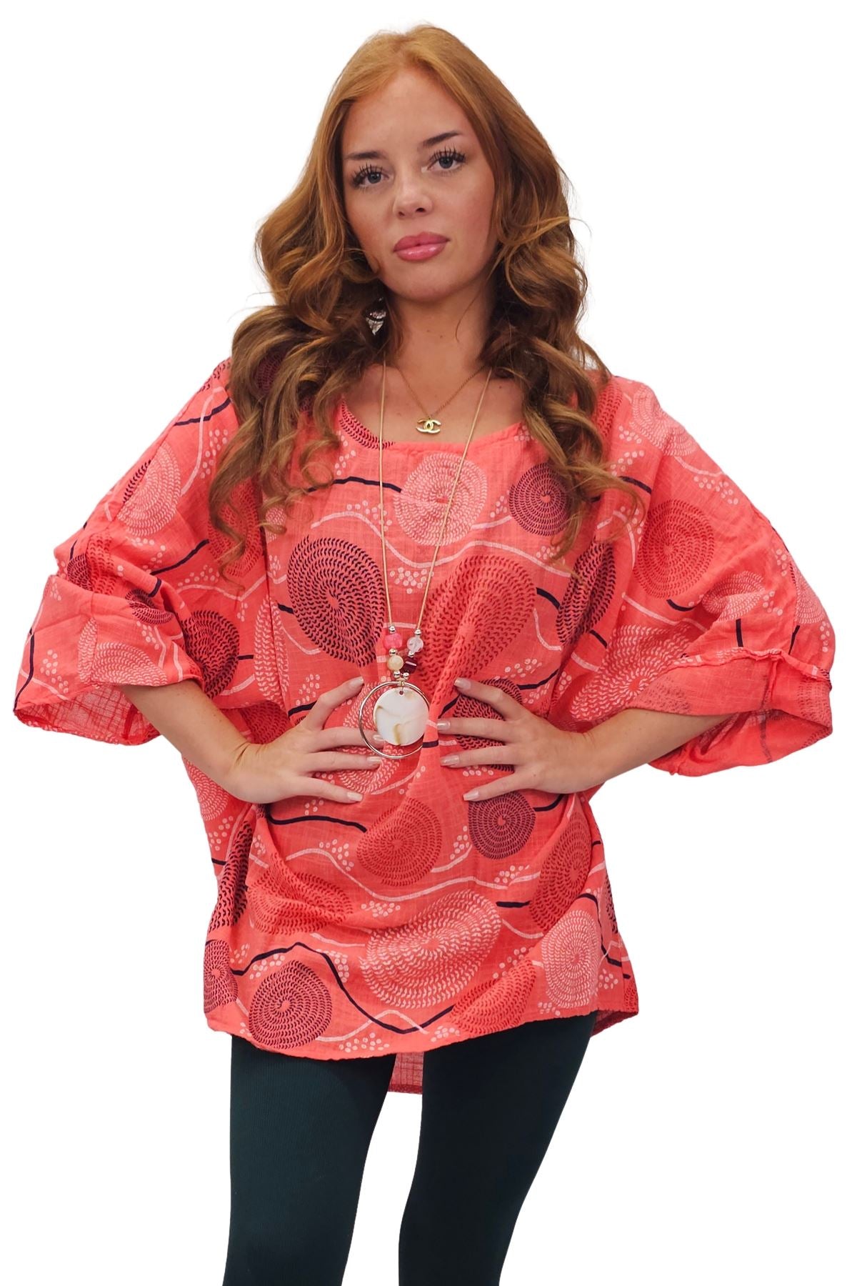 Stripe Mandala Print Necklace Cotton Top